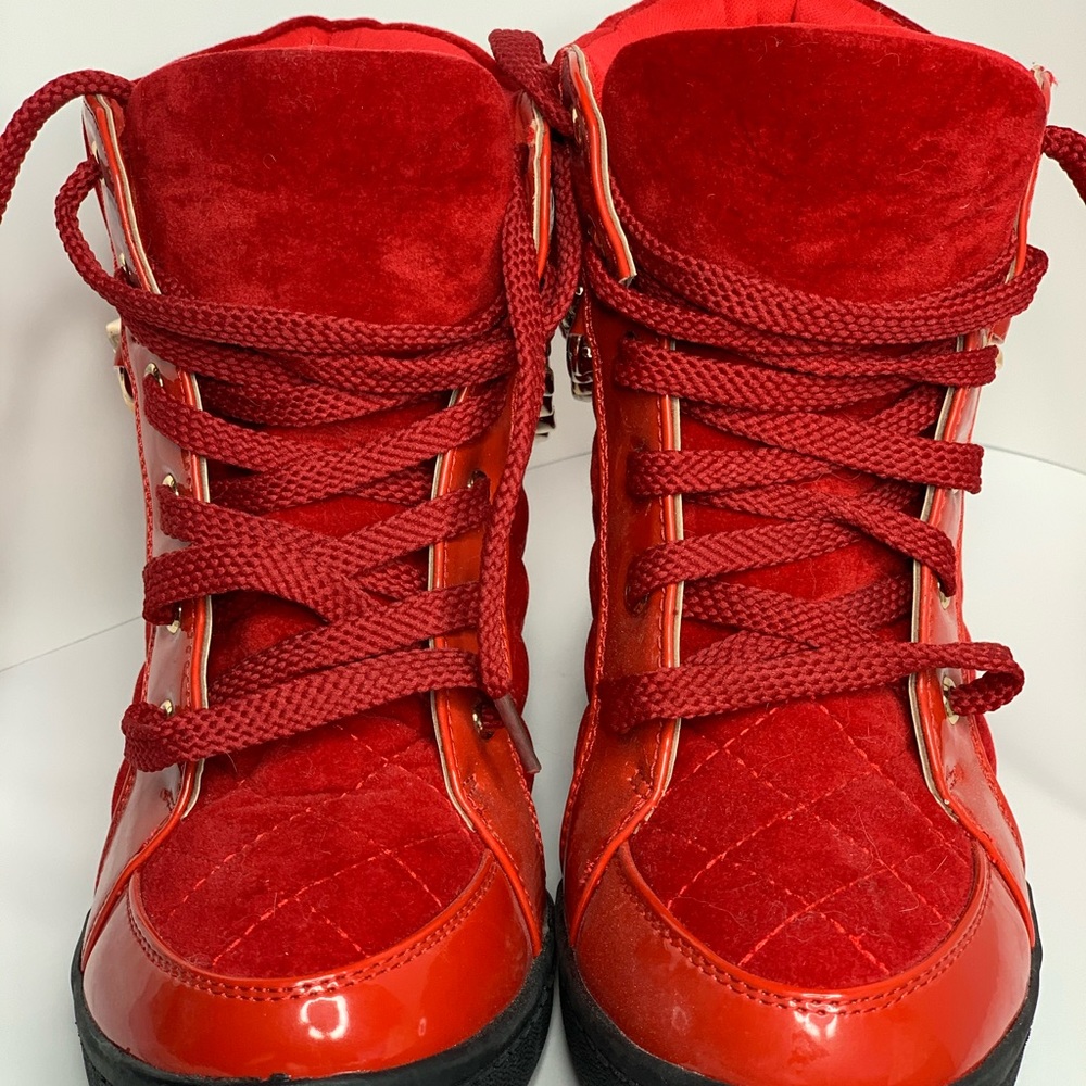 Monchino Platform tennis shoes Red Velvet Urban boots Rubber Heals - Picture 3 of 9